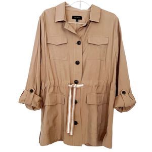 NWT Talbots Military Field Utility Jacket Drawcord Waist Shacket Tan Roll Tab XL